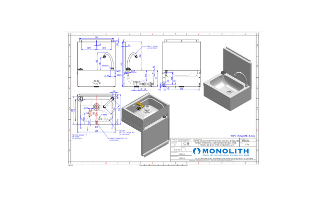 Рукомойник с краном и коленным управлением Monolith ARES058