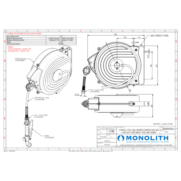 Душ висувний на котушці 10 м Monolith APOLLO SR000000034A