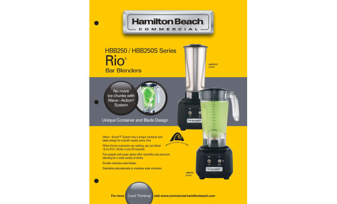 Блендер барный с нержавеющей колбой 1 л Hamilton Beach HBB250SCE