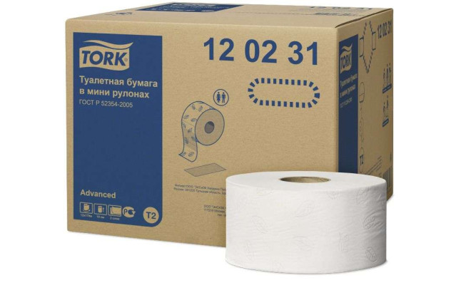 Туалетная бумага и накладки Tork в мини-рулонах Mini Jumbo 0,92х170 м, белая, Т2