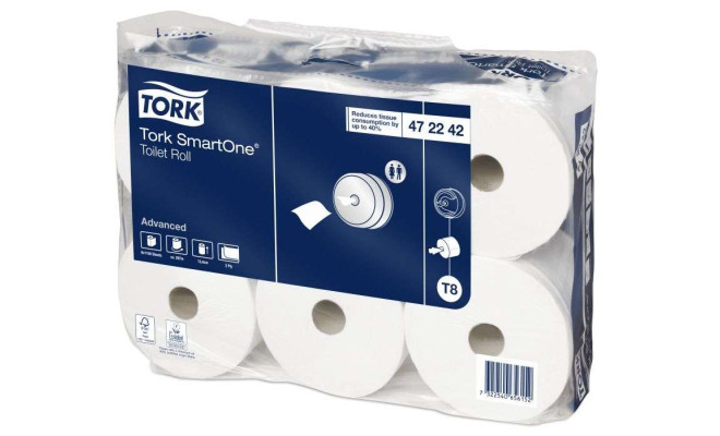 Туалетная бумага и накладки Tork SmartOne в рулонах  0,134х207 м, белая, T8