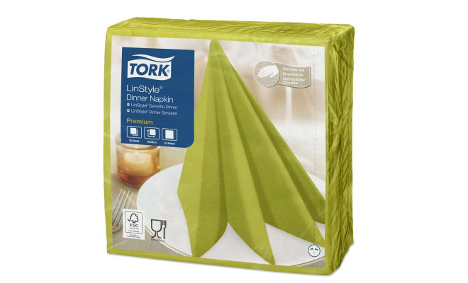 Серветка для вечері Tork Premium LinStyle фісташкового кольору, 390х390 мм, 50 шт/уп (12 шт/ящ)