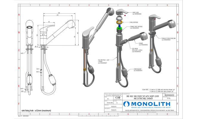 Смеситель поворотный с вытяжным душем EROS Monolith R0201020212