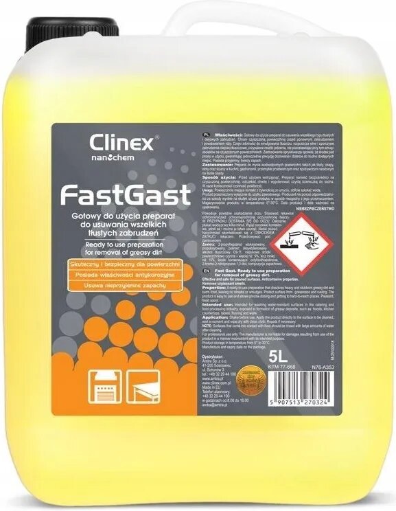 Засіб для видалення всіх жирних забруднень Clinex Fast Gast 77-668, 5 л